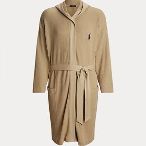 Polo by Ralph Lauren Tan Hooded Waffle-Knit Robe Coat